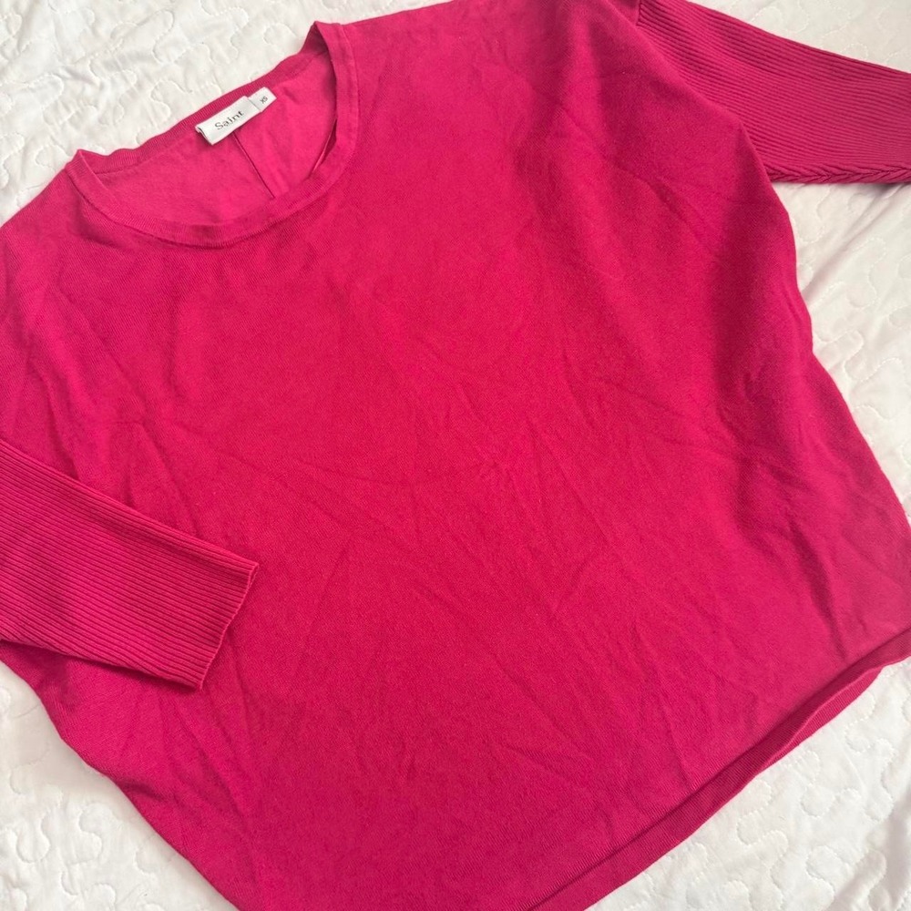 Saint Tropez Women XS Pullover Sweater Pink 3/4 Sleeve DOLMAN EUROPEAN